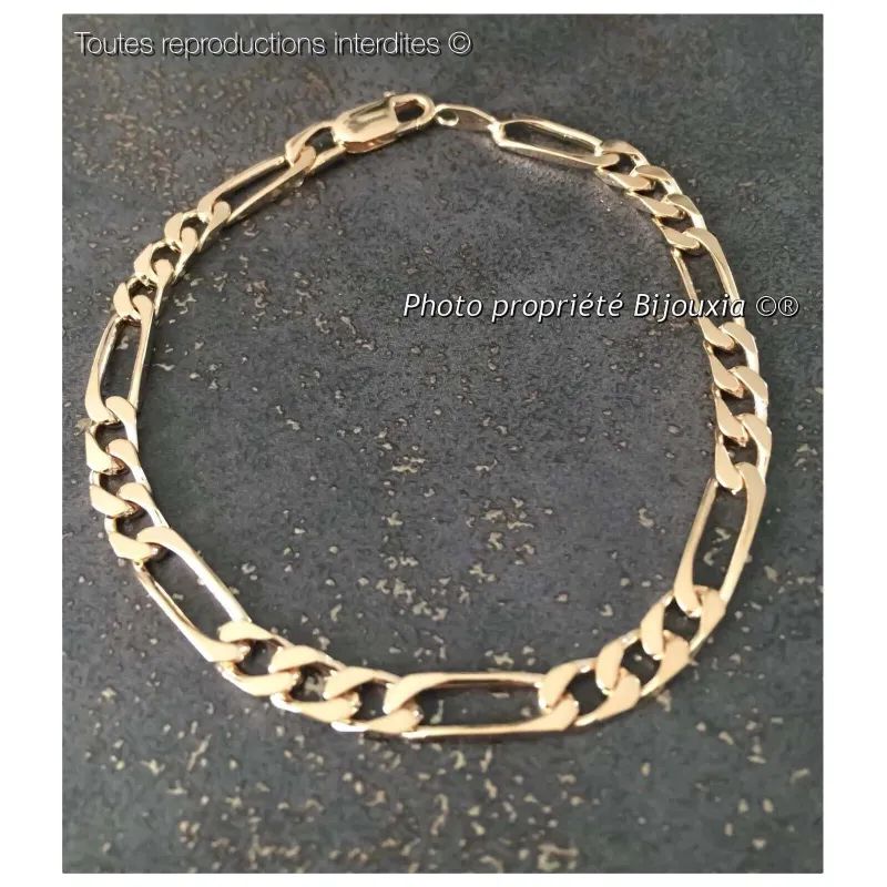 Bracelet Maille Figaro 1-2 Diamantée - Plaqué Or 18 Carats - Taille 18 Cm - Neuf