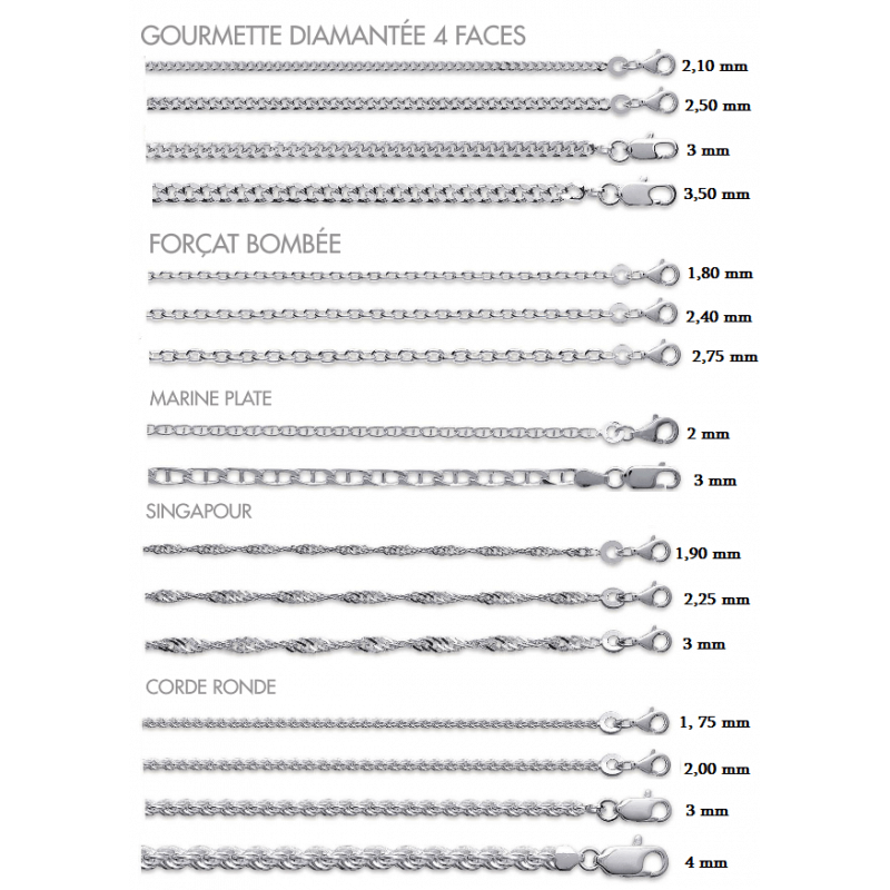 Chaînes Gourmette Forçat Singapour Corde Marine  Argent Massif 925 CHOIX TAILLES