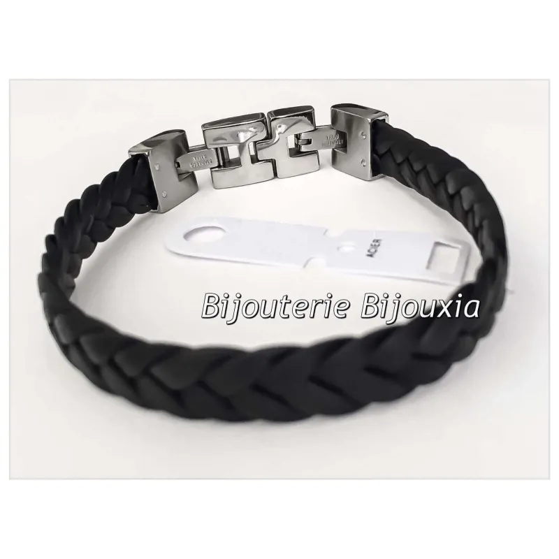 Bracelet Homme En Cuir Tressé Et Acier Inoxydable - 21 Cm - NEUF Avec étiquettes Bijouxia