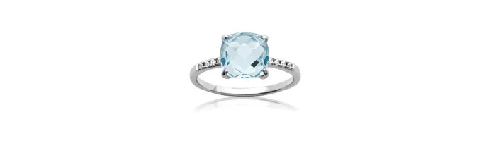 Bague Cristal Solitaire Pierre Bleu Topaze Argent Massif 925/1000 Bijoux Femme