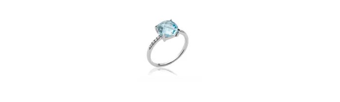 Bague Cristal Solitaire Pierre Bleu Topaze Argent Massif 925/1000 Bijoux Femme