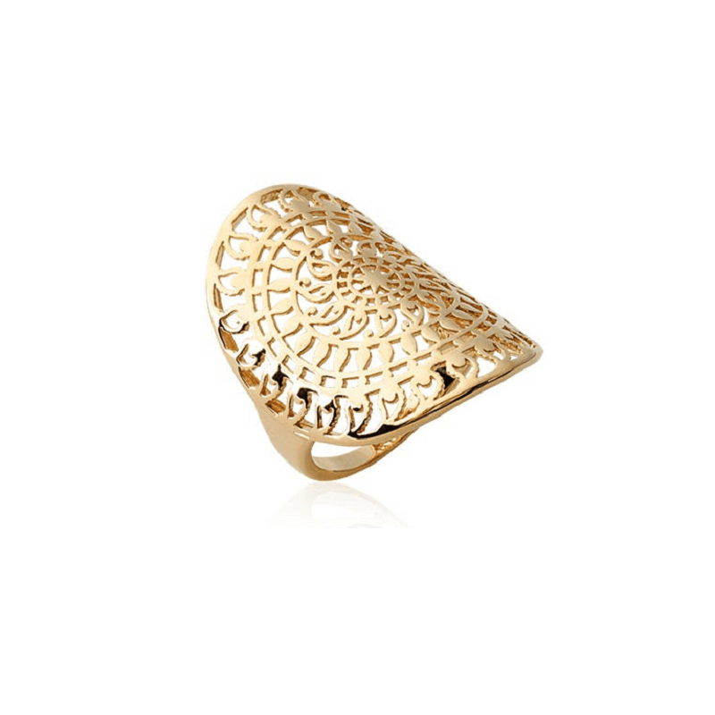 Bague Large Ajourée Arabesques En Plaqué or 18 Carats 750/1000 Bijoux