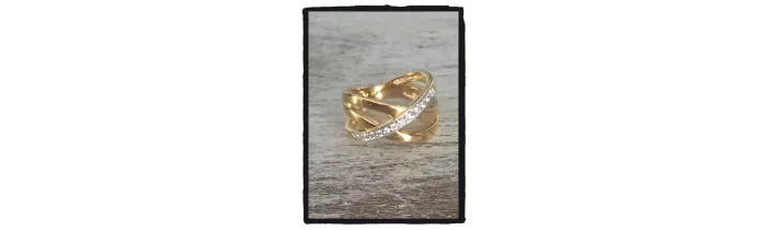 Bague Large Bicolore Rang ZIRCONIUM Plaqué or 18 Carats Tailles 50 à 62