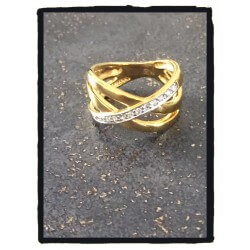 Bague Large Bicolore Rang ZIRCONIUM Plaqué or 18 Carats Tailles 50 à 62