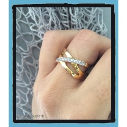 Bague Large Bicolore Rang ZIRCONIUM Plaqué or 18 Carats CHOIX Tailles 50 à 68
