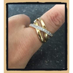 Bague Large Bicolore Rang ZIRCONIUM Plaqué or 18 Carats CHOIX Tailles 50 à 68