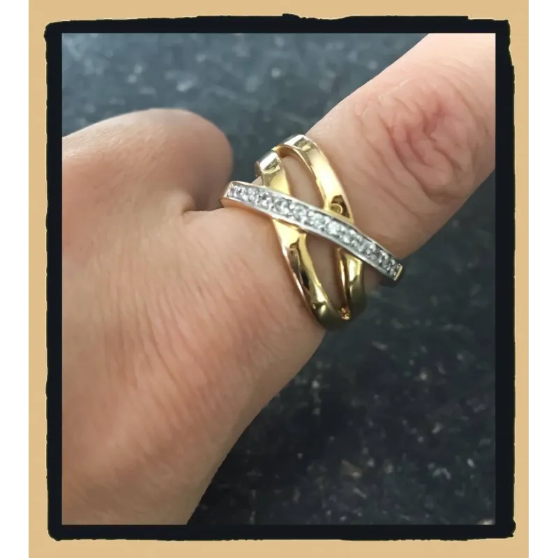 Bague Bicolore Zirconium Plaqué Or 18 Carats – Modèle Bombé, Tailles 48 à 68, Neuve
