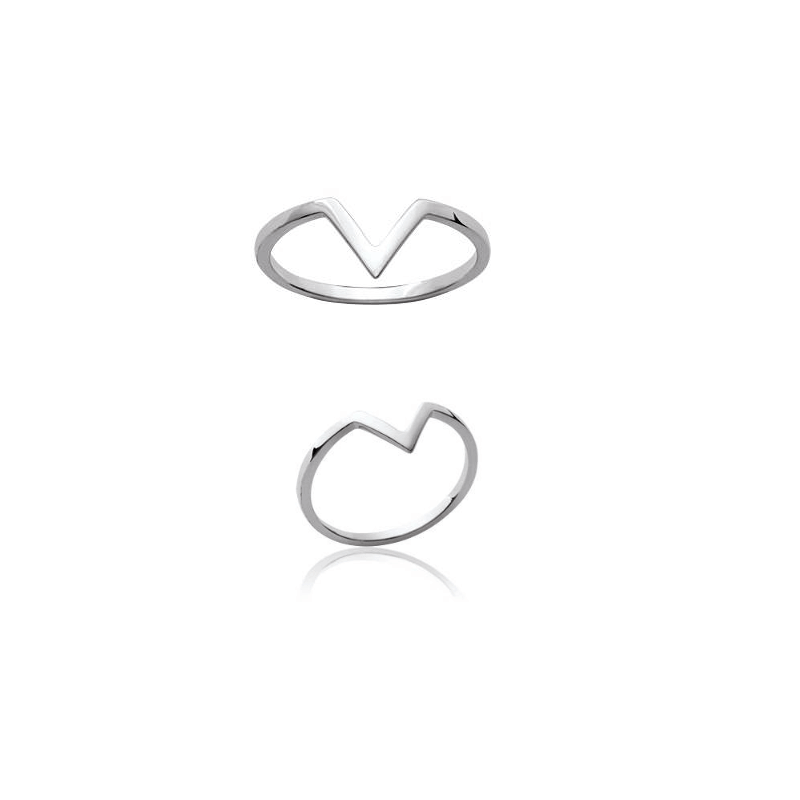 Bague Alliance forme Triangle V En Argent Massif 925/1000 Rhodié