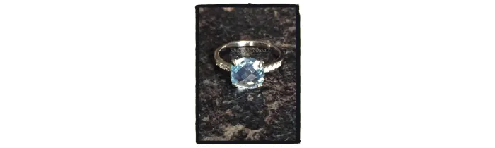 Bague Cristal Solitaire Pierre Bleu Topaze Argent Massif 925/1000