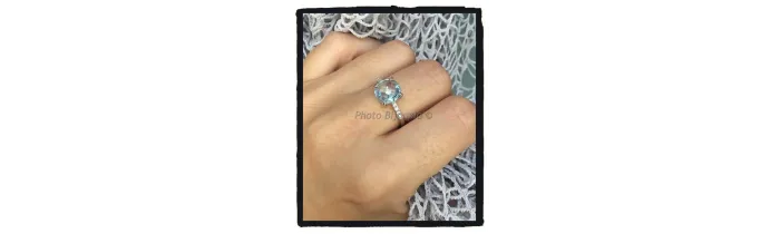 Bague Cristal Solitaire Pierre Bleu Topaze Argent Massif 925/1000