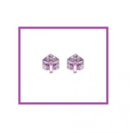 Boucles D'oreilles Cubes Cristal Cz Améthyste 4MM Argent Massif 925/1000