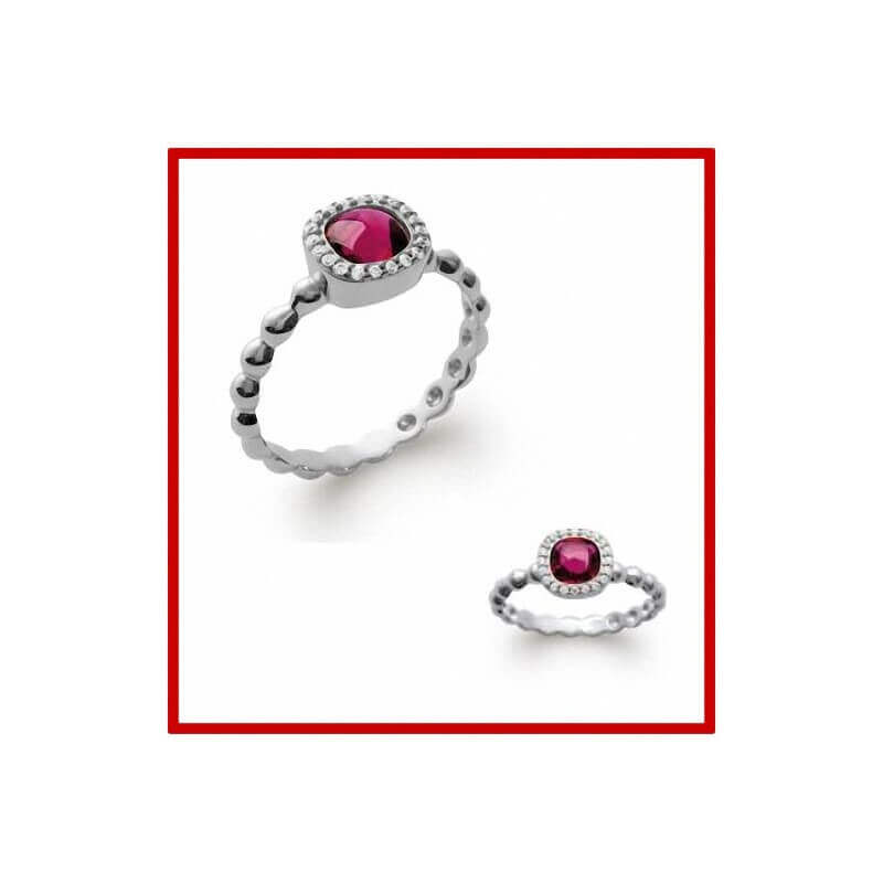 Bague Pierre facettée Cristal Couleur Argent Massif 925/1000 Rhodié