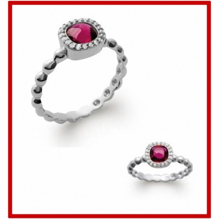 Bague Pierre facettée Cristal Couleur Argent Massif 925/1000 Rhodié