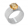 Bague Large Pierre Cristal Citrine Argent Massif 925/1000 Rhodié
