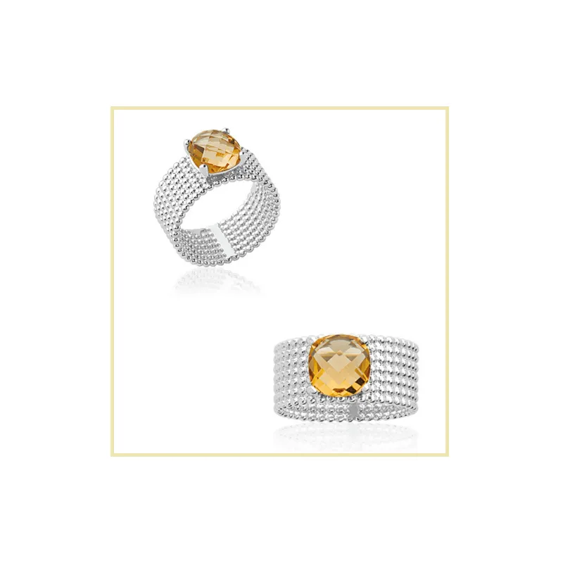 Bague En Argent 925 Sertie D'une Citrine | Taille 54 | Bijou Neuf Sans Boîte