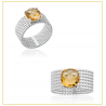 Bague Large Pierre Cristal Citrine Argent Massif 925/1000 Rhodié