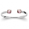 Bracelet Jonc Ouvert Pierre Couleur Rose Argent Massif 925/1000 Rhodié
