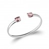 Bracelet Jonc Ouvert Pierre Couleur Rose Argent Massif 925/1000 Rhodié