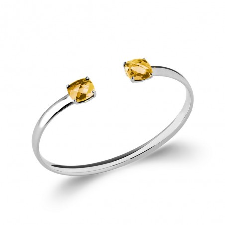 Bracelet Jonc Ouvert Pierre Couleur Citrine Argent Massif 925/1000 Rhodié