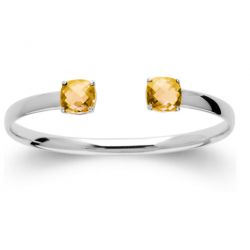 Bracelet Jonc Ouvert Pierre Couleur Citrine Argent Massif 925/1000 Rhodié