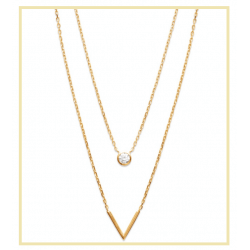 Collier Double Rangs en Plaqué or 18 Carats 750/1000 et oxyde de zirconium