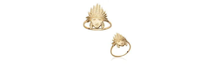 Bague Tête d'Indien Plaqué or 18 CARATS 750/1000 Bijoux TAILLES 50 à 60