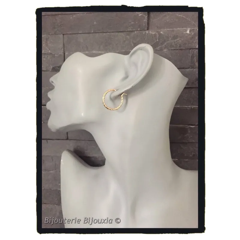 Boucles D'oreilles Créoles Torsadées Plaqué Or 18 Carats - 6 Cm - Bijouxia - Neuves Avec étiquettes