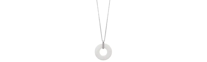 Collier Grand Pendentif Cercle En Pure Céramique Blanche Bijoux Femme