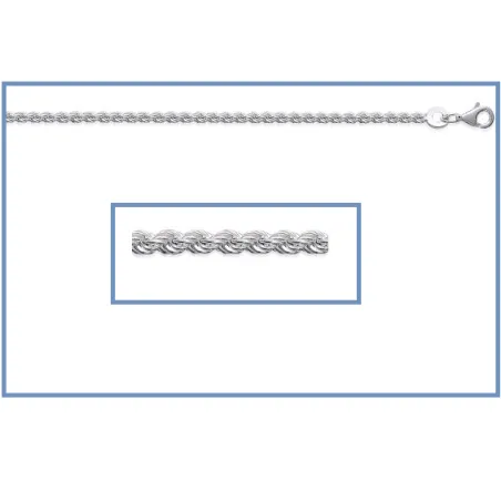 Chaîne Maille Corde En Argent 925/1000 - Réf. VVRAHA-B16 - Neuf Avec étiquettes Cookson