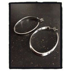 Boucles D'oreilles Créoles Ovales Ouvertes Argent Massif 925/1000 Rhodié