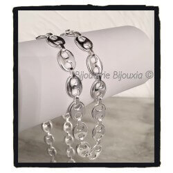 Chaîne Large Grain De Café 55 CM Argent Massif 925/1000 Bijoux HOMME