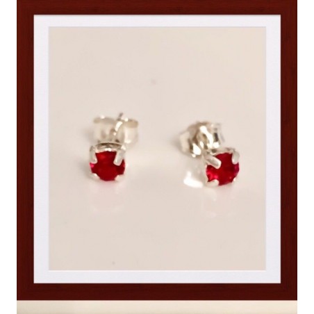 Boucles D'oreilles Puces Oz Rubis 4 MM Argent 925/1000 Bijoux
