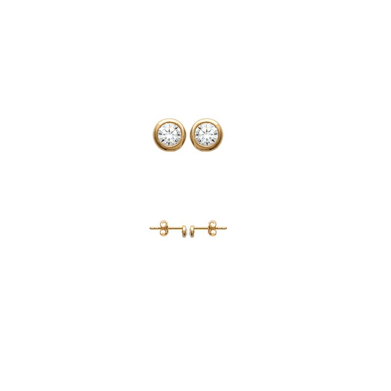 Boucles D'oreilles 3 MM Puces Zirconium Serti Clos Cristal Plaqué Or 18 Carats