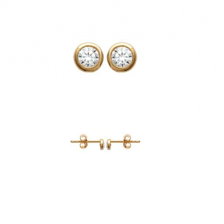 Boucles D'oreilles 3 MM Puces Zirconium Serti Clos Cristal Plaqué Or 18 Carats