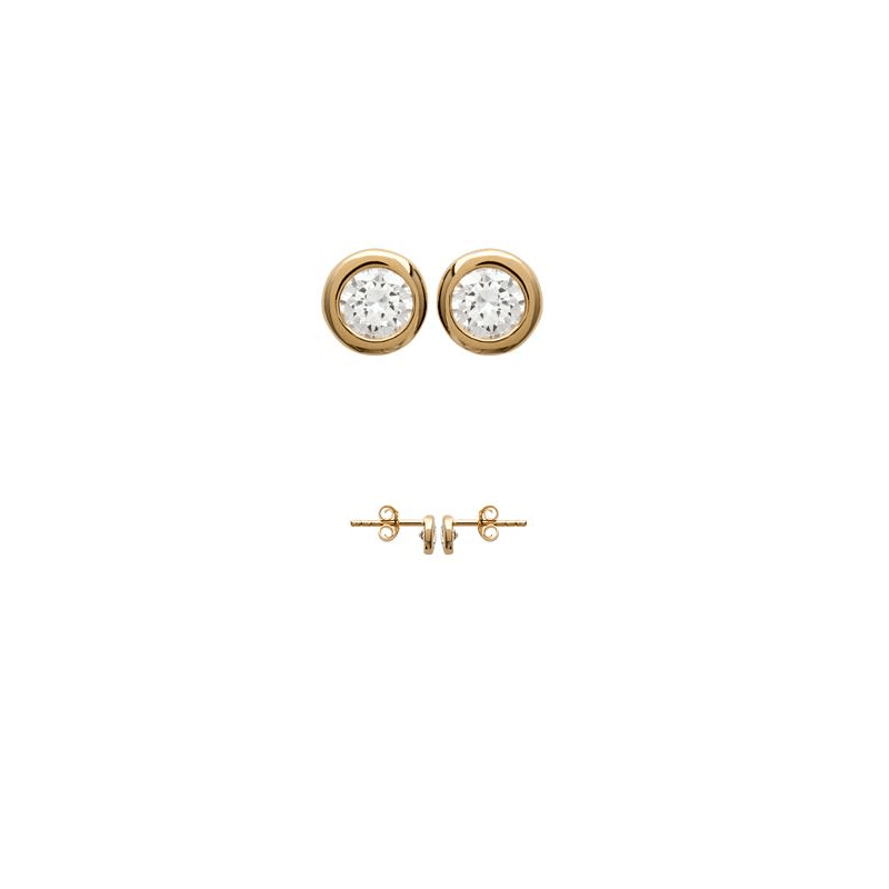 Boucles D'oreilles 4 MM Puces Zirconium Serti Clos Cristal Plaqué Or 18 Carats