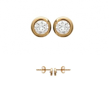 Boucles D'oreilles 4 MM Puces Zirconium Serti Clos Cristal Plaqué Or 18 Carats