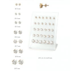 Boucles D'oreilles 3MM Puces Cristal Zirconium Rond Plaqué Or 18 carats 750/1000