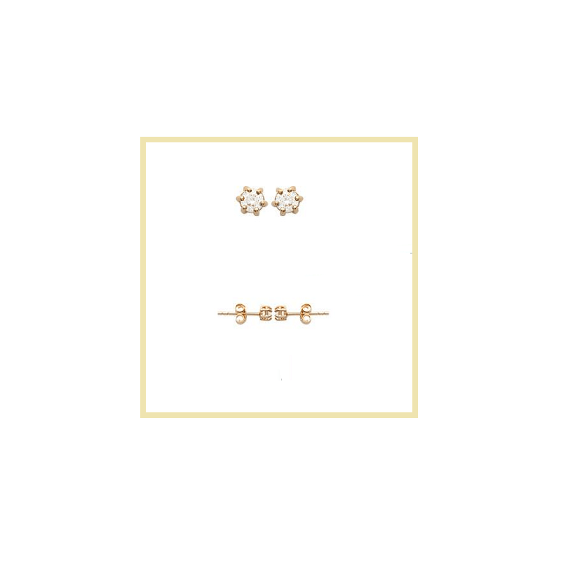 Boucles D'oreilles 3MM Puces Cristal Zirconium Rond Plaqué Or 18 carats 750/1000