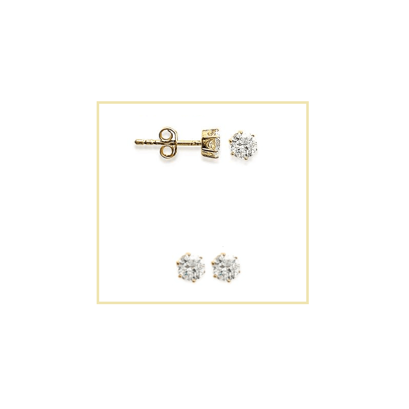 Boucles D'oreilles 5MM Puces Cristal Zirconium Rond Plaqué Or 18 carats 750/1000