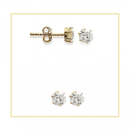 Boucles D'oreilles 5MM Puces Cristal Zirconium Rond Plaqué Or 18 carats 750/1000