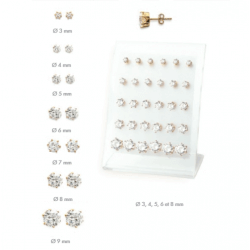 Boucles D'oreilles 6MM Puces Cristal Zirconium Rond Plaqué Or 18 carats 750/1000