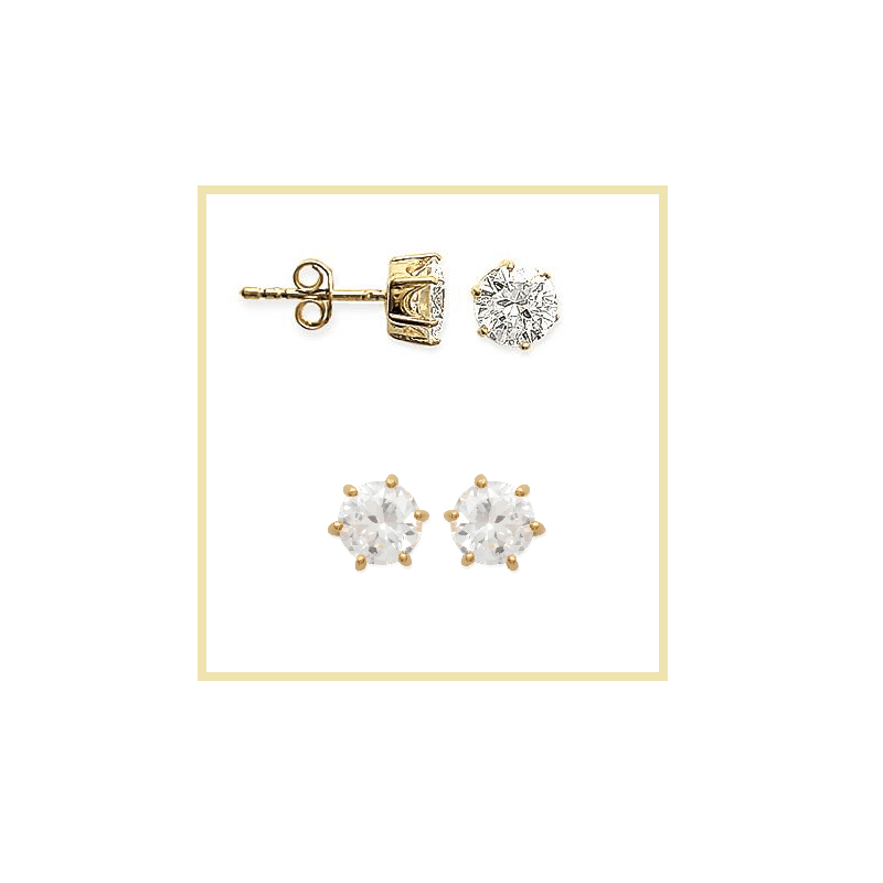 Boucles D'oreilles 7MM Puces Cristal Zirconium Rond Plaqué Or 18 carats 750/1000