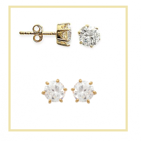 Boucles D'oreilles 7MM Puces Cristal Zirconium Rond Plaqué Or 18 carats 750/1000