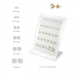 Boucles D'oreilles 2MM Puces Zirconium Rond Serti 4 Griffes Plaqué Or 18 Carats