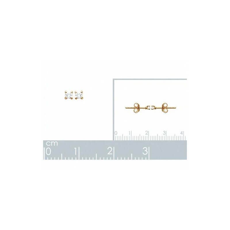 Boucles D'oreilles 2MM Puces Zirconium Rond Serti 4 Griffes Plaqué Or 18 Carats