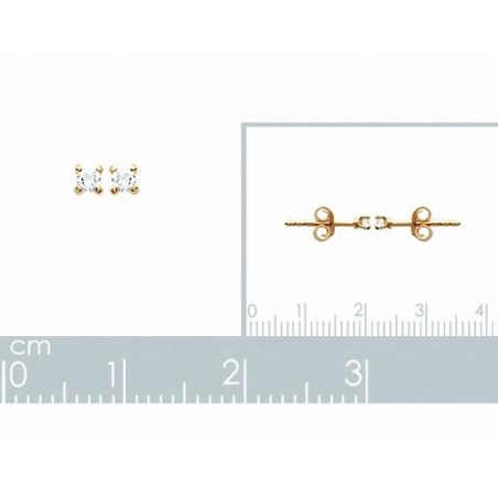 Boucles D'oreilles 2MM Puces Zirconium Rond Serti 4 Griffes Plaqué Or 18 Carats
