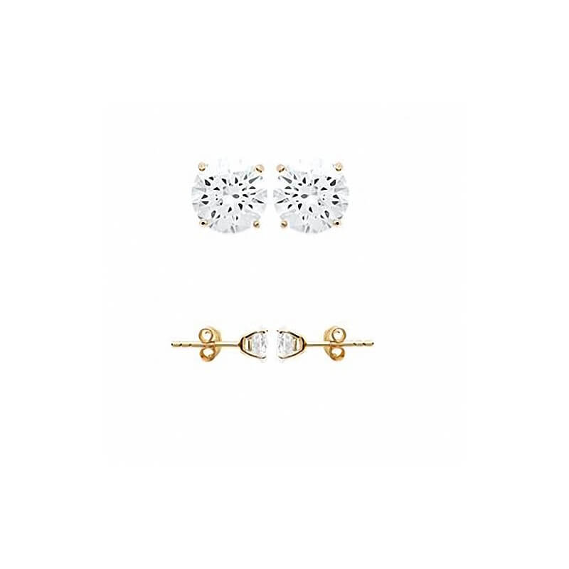 Boucles D'oreilles 6MM Puces Zirconium Rond Serti 4 Griffes Plaqué Or 18 Carats