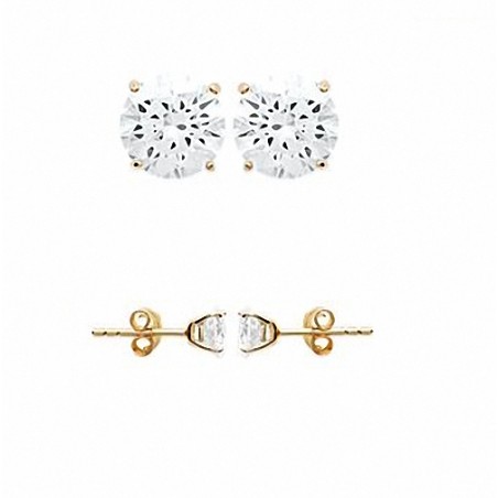 Boucles D'oreilles 6MM Puces Zirconium Rond Serti 4 Griffes Plaqué Or 18 Carats