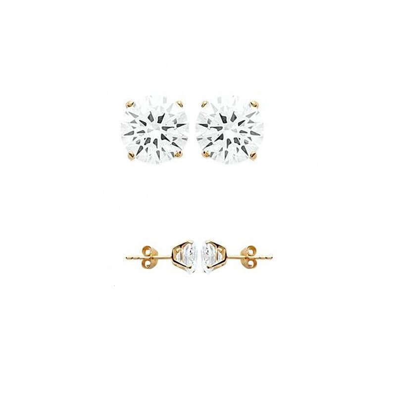 Boucles D'oreilles 8MM Puces Zirconium Rond Serti 4 Griffes Plaqué Or 18 Carats