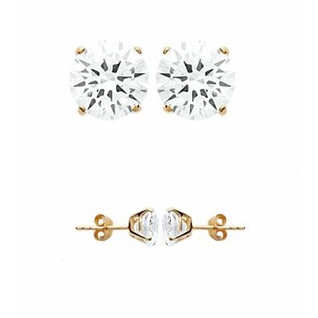 Boucles D'oreilles 8MM Puces Zirconium Rond Serti 4 Griffes Plaqué Or 18 Carats